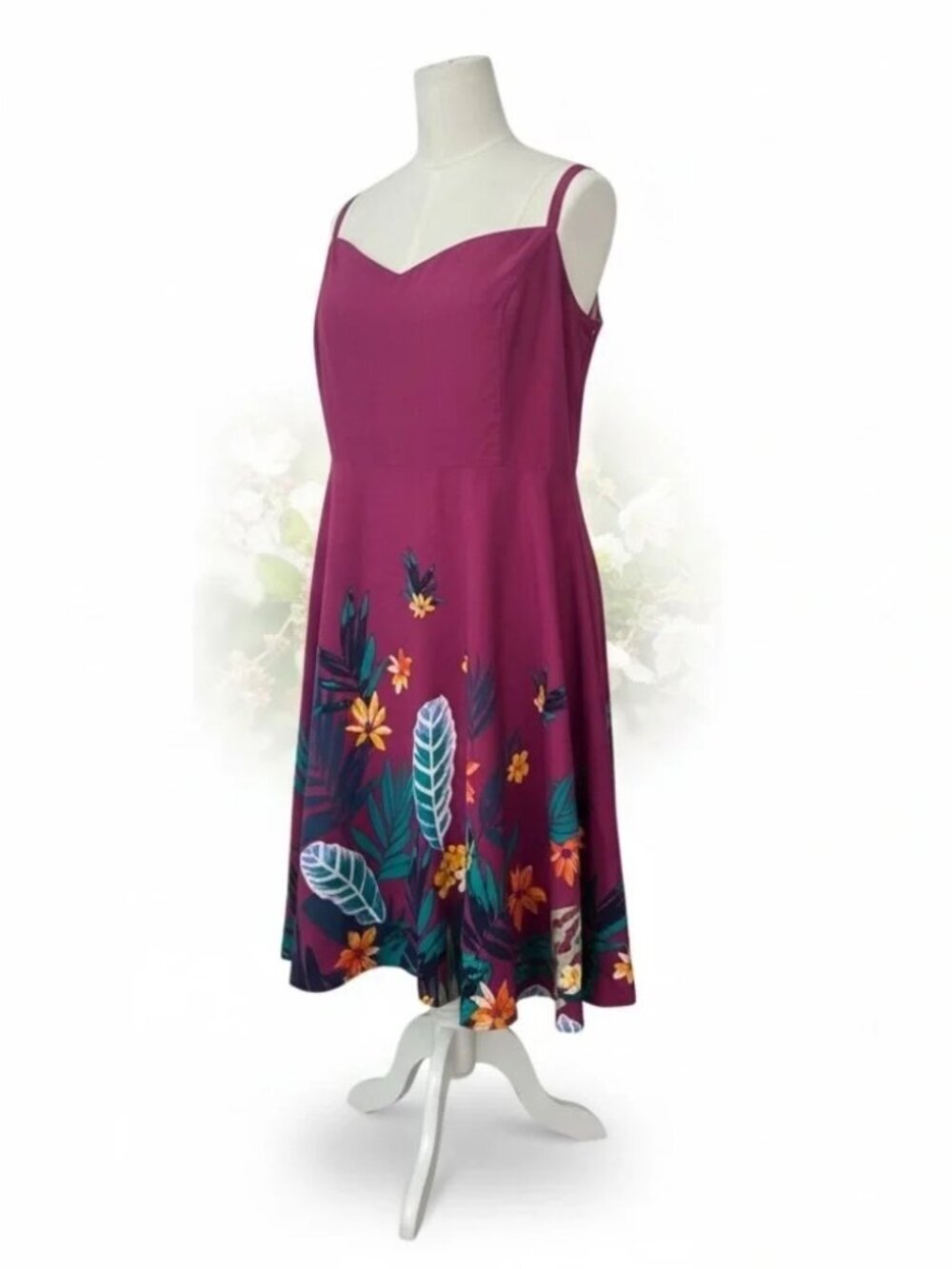 Old Navy XL Purple Tropical Floral Strappy Sundress 100% Rayon Midi Dress